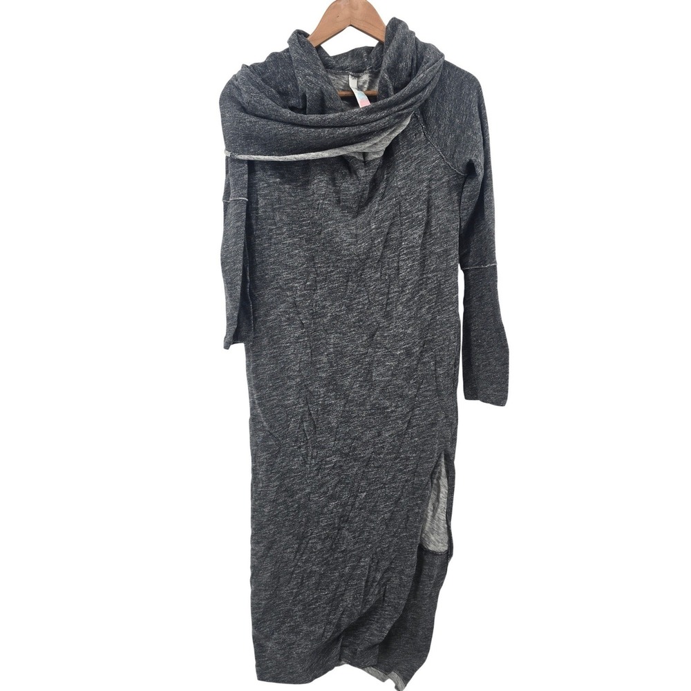 Free People Beach Tunic Dress Womens One Size Gray Hooded Scarf Neck Side Slit